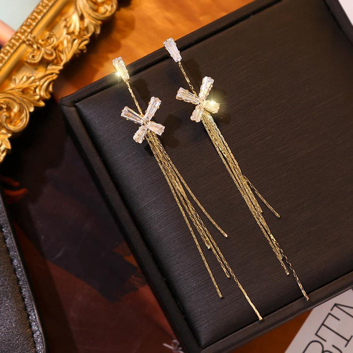 Wholesale Earrings S925 silver needle advanced feeling bow tassel JDC-ES-xc254 Earrings JoyasDeChina golden Wholesale Jewelry JoyasDeChina Joyas De China