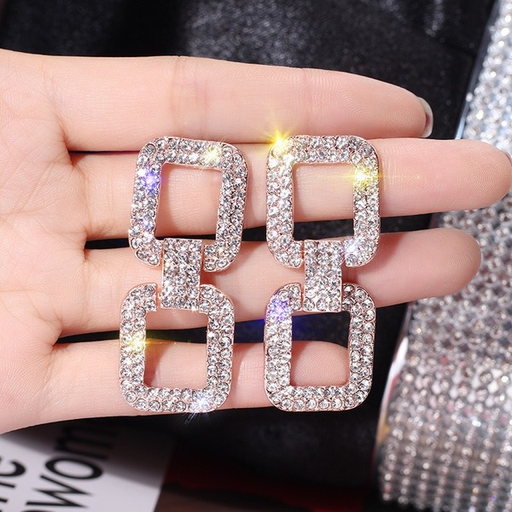 Bulk Jewelry Wholesale earrings S925 silver needle full diamond geometric rectangle JDC-ES-xc232 Wholesale factory from China YIWU China