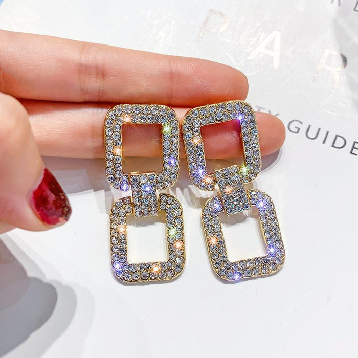 Wholesale earrings S925 silver needle full diamond geometric rectangle JDC-ES-xc232 Earrings JoyasDeChina golden Wholesale Jewelry JoyasDeChina Joyas De China