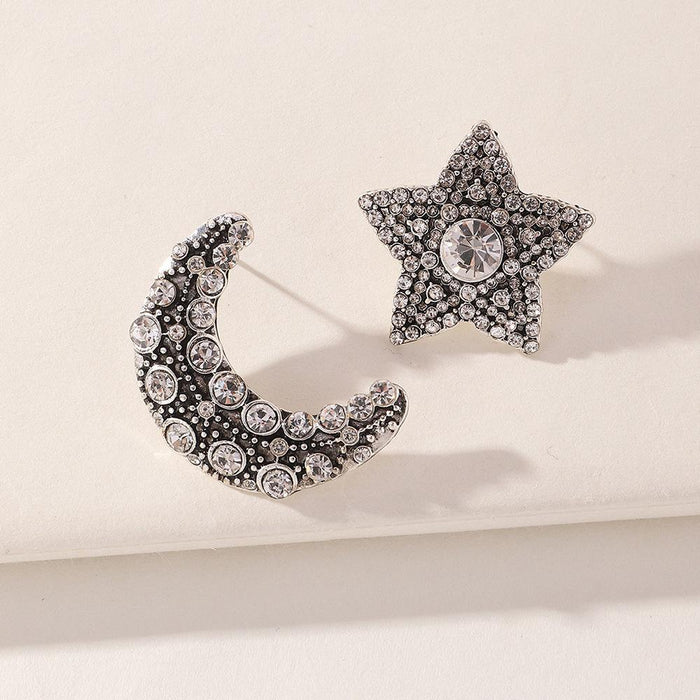 Bulk Jewelry Wholesale Earrings Silver star and moon with diamonds Alloy JDC-ES-e139 Wholesale factory from China YIWU China