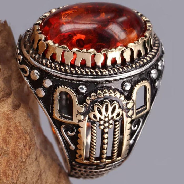 Wholesale Electroplated Alloy Gemstone Amber Rings JDC-RS-WN119 Rings 薇妮 Wholesale Jewelry JoyasDeChina Joyas De China