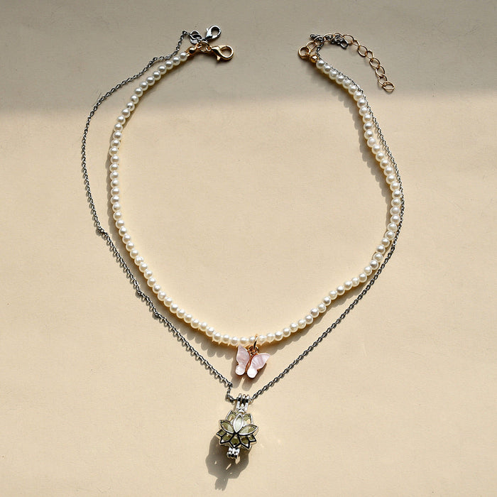 Wholesale Electroplated Alloy Moonstone Pearl Butterfly Necklace JDC-NE-YF204 Necklaces 友菲 set A Wholesale Jewelry JoyasDeChina Joyas De China