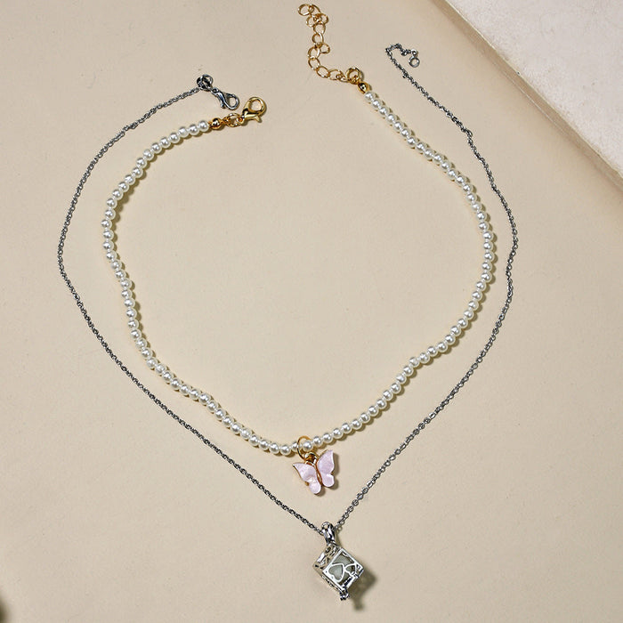 Wholesale Electroplated Alloy Moonstone Pearl Butterfly Necklace JDC-NE-YF204 Necklaces 友菲 set B Wholesale Jewelry JoyasDeChina Joyas De China
