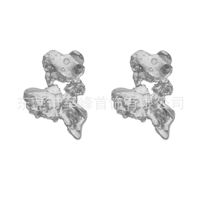 Wholesale Electroplated Brass Lava Irregular Earrings JDC-ES-Junf007 Earrings 军峰 silver Wholesale Jewelry JoyasDeChina Joyas De China