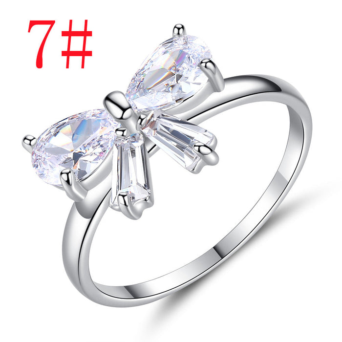 Wholesale Electroplated Copper Bow Zirconia Open Ring JDC-RS-MiMeng026 Rings 米萌 7# Wholesale Jewelry JoyasDeChina Joyas De China