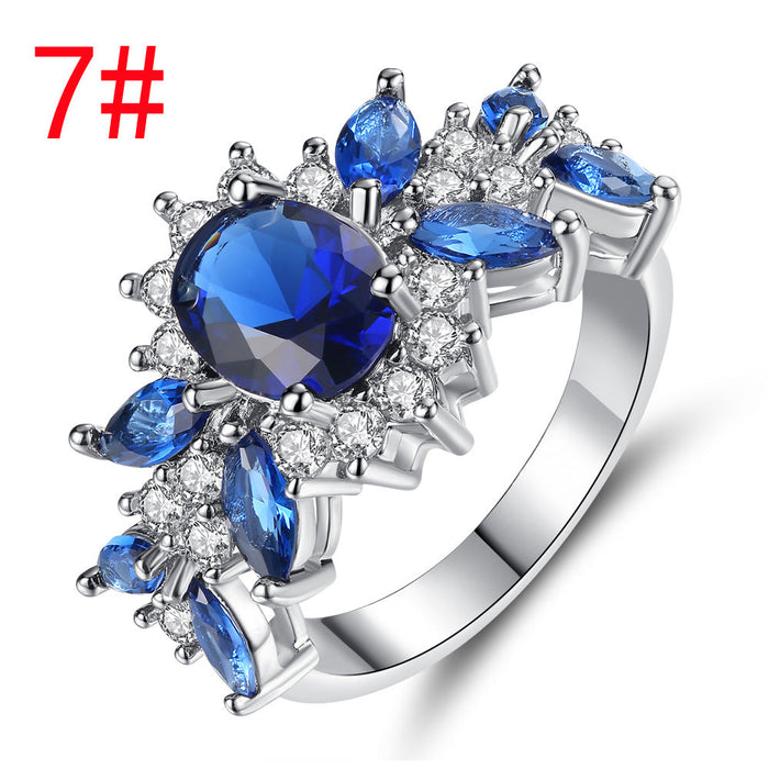 Wholesale Electroplated Copper Zircon Flower Shape Rings JDC-RS-MiMeng009 Rings 米萌 blue 7 Wholesale Jewelry JoyasDeChina Joyas De China