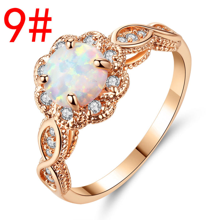 Wholesale Electroplated Copper Zircon Four Prong Opal Rings JDC-RS-MiMeng017 Rings 米萌 9# Wholesale Jewelry JoyasDeChina Joyas De China