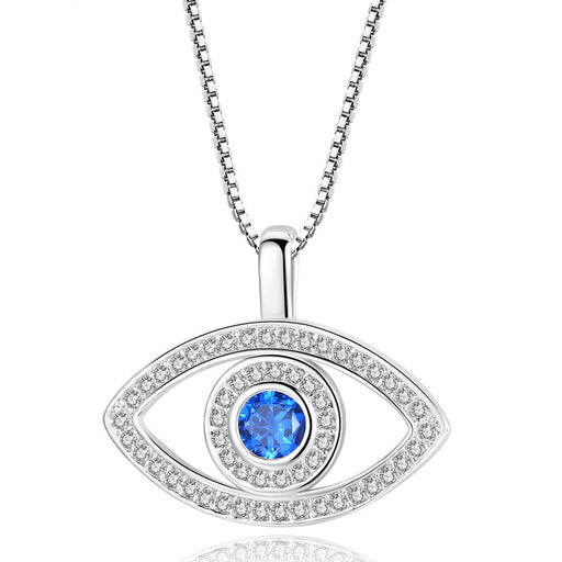 Wholesale Electroplated Copper Zircon Lucky Blue Eye Necklace JDC-NE-MiMeng016 Necklaces 米萌 silver Wholesale Jewelry JoyasDeChina Joyas De China