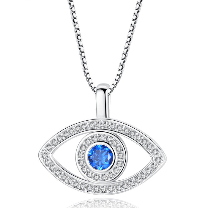 Wholesale Electroplated Copper Zircon Lucky Blue Eye Necklace JDC-NE-MiMeng016 Necklaces 米萌 silver Wholesale Jewelry JoyasDeChina Joyas De China