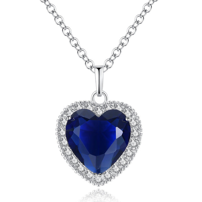 Wholesale Electroplated Copper Zircon Ocean Heart Necklace JDC-NE-MiMeng018 Necklaces 米萌 blue Wholesale Jewelry JoyasDeChina Joyas De China
