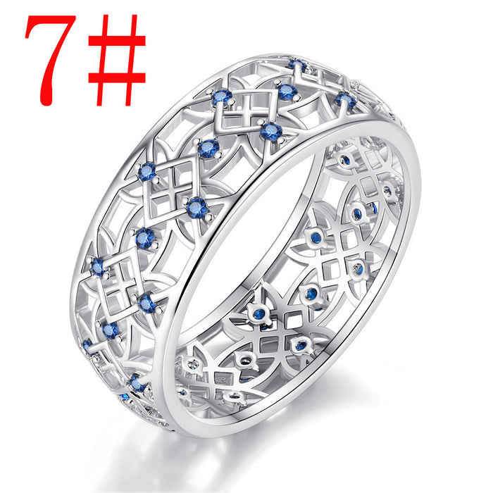 Wholesale Electroplated Copper Zircon Openwork Rings JDC-RS-MiMeng018 Rings 米萌 Blue 7# Wholesale Jewelry JoyasDeChina Joyas De China