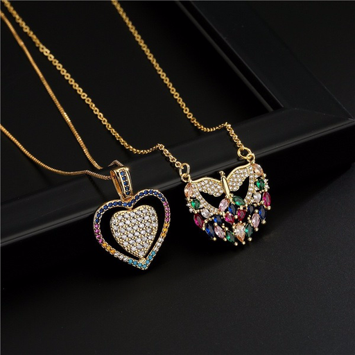 Wholesale electroplated copper zircon peach heart pendant necklaces JDC-NE-AG105 necklaces JoyasDeChina Wholesale Jewelry JoyasDeChina Joyas De China