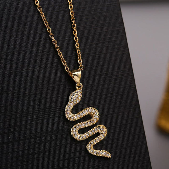 Wholesale Electroplated Copper Zircon Snake Necklaces JDC-NE-Yuet004 Necklaces 跃腾 gold Wholesale Jewelry JoyasDeChina Joyas De China