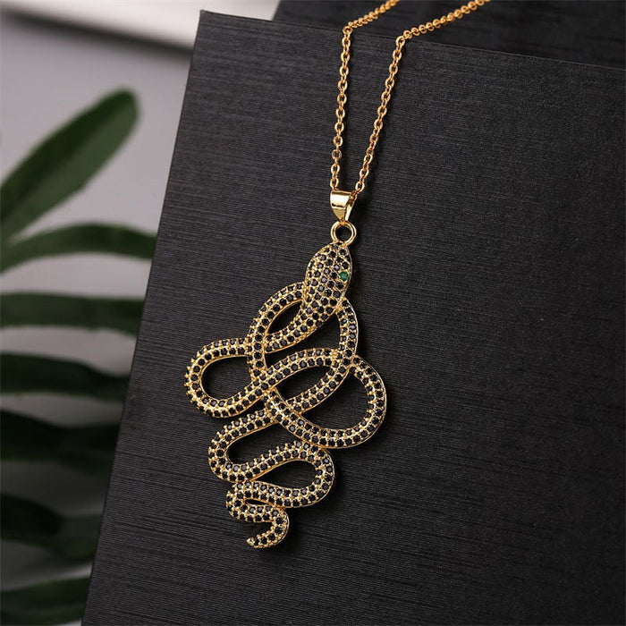 Wholesale Electroplated Copper Zircon Snake Necklaces JDC-NE-Yuet009 Necklaces 跃腾 black Wholesale Jewelry JoyasDeChina Joyas De China