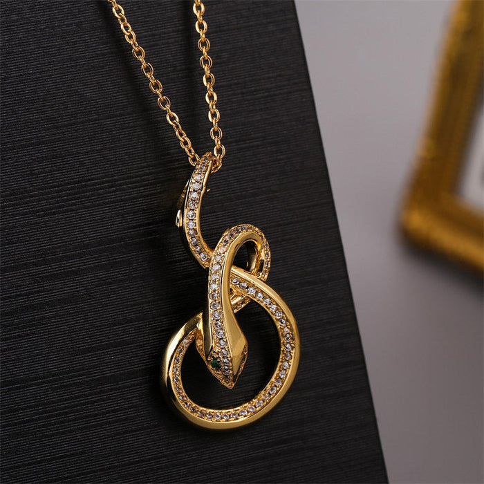 Wholesale Electroplated Copper Zircon Snake Necklaces JDC-NE-Yuet018 Necklaces 跃腾 gold Wholesale Jewelry JoyasDeChina Joyas De China