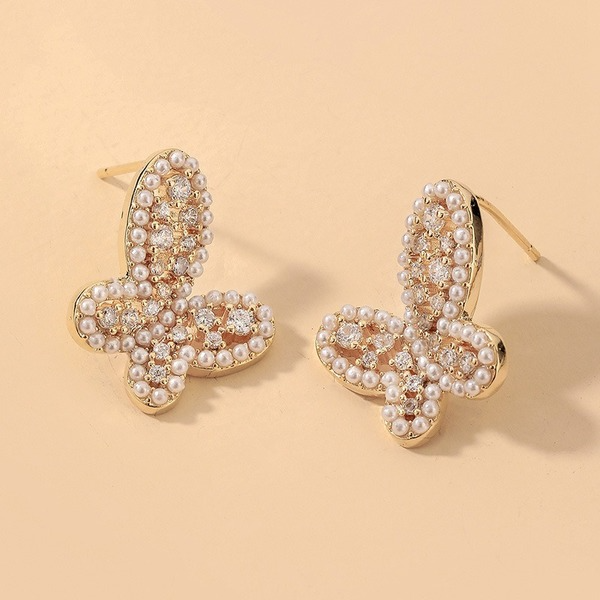 Wholesale electroplated rhinestone pearl alloy butterfly earrings JDC-ES-GSJQ015 Earrings JoyasDeChina Wholesale Jewelry JoyasDeChina Joyas De China
