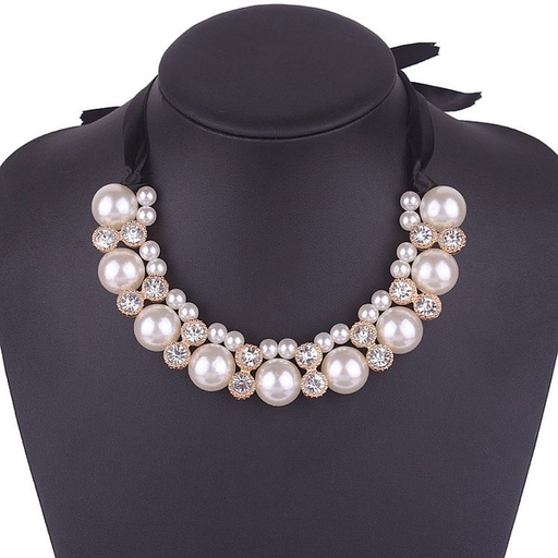 Wholesale elegant pearl ribbon short alloy necklace JDC-NE-GSGL019 necklaces JoyasDeChina Wholesale Jewelry JoyasDeChina Joyas De China