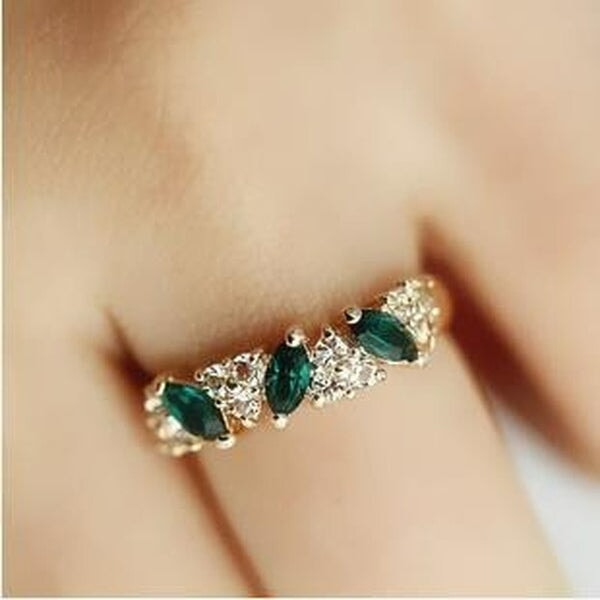 Wholesale Emerald Alloy Rhinestone Ring JDC-RS-RL043 Rings 瑞列 gold Wholesale Jewelry JoyasDeChina Joyas De China