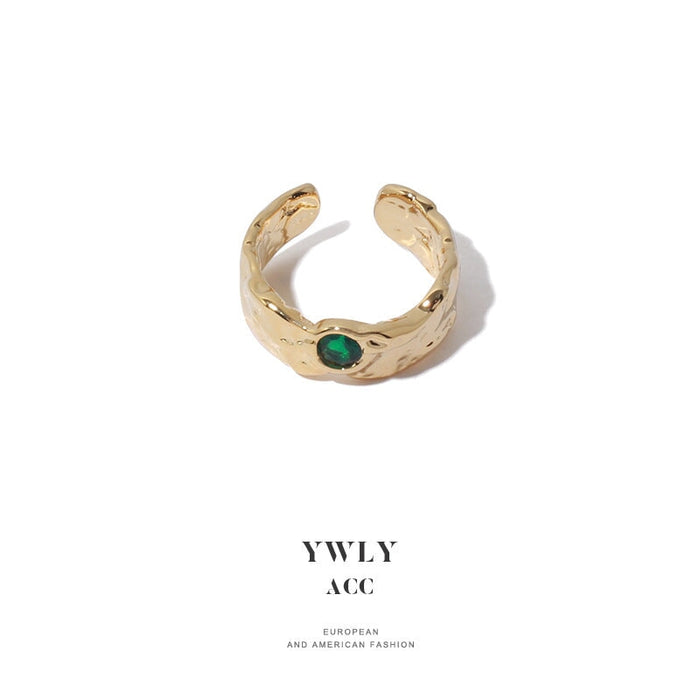 Wholesale Emerald Zircon Set Lava Open Ring JDC-RS-YWL006 Rings 丽轶 Emerald Ring (available in sizes 6-7) No. 7 Wholesale Jewelry JoyasDeChina Joyas De China