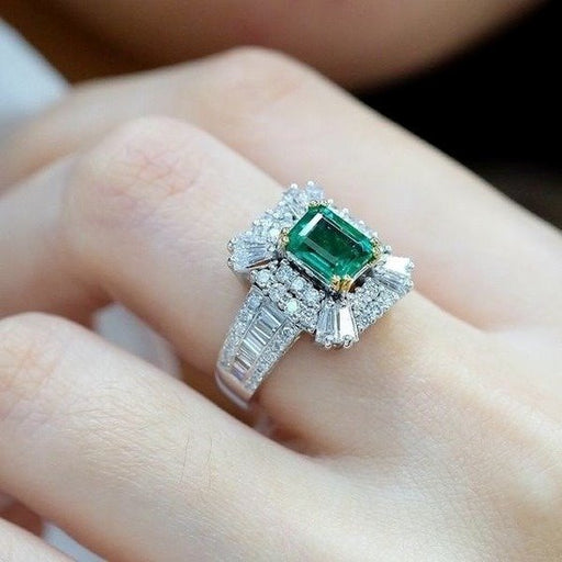 Wholesale Emerald Zircon Square Copper Rings JDC-RS-ZhenR001 Rings 臻荣 Wholesale Jewelry JoyasDeChina Joyas De China