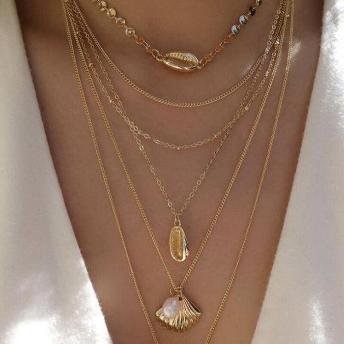 Wholesale ethnic style alloy shell multilayer Necklaces JDC-NE-C238 necklaces 陌茗 C19408 Wholesale Jewelry JoyasDeChina Joyas De China