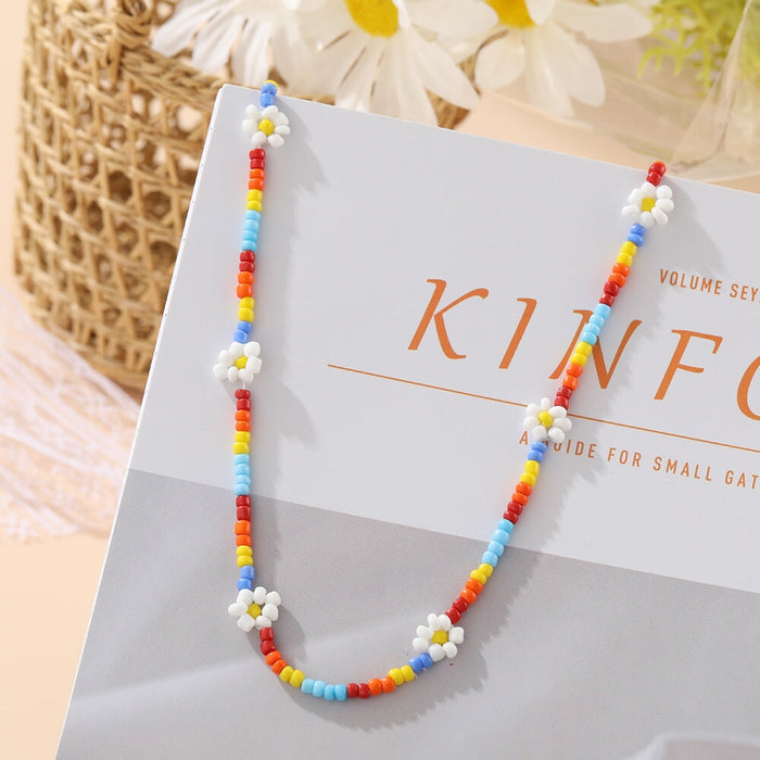 Wholesale ethnic style rice beads flower color small daisy necklace JDC-NE-F040 Necklaces 韩之尚 Wholesale Jewelry JoyasDeChina Joyas De China