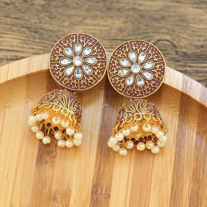 Wholesale ethnic wind alloy Indian wind rice bead bell Earrings JDC-ES-R15 Earrings JoyasDeChina Gold and brown Wholesale Jewelry JoyasDeChina Joyas De China