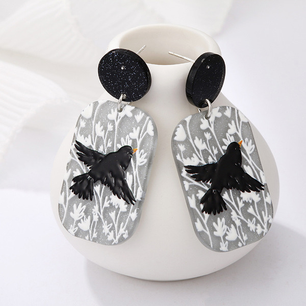 Wholesale European and American frosted three-dimensional hand-painted magpie Earrings JDC-ES-YN104 Earrings JoyasDeChina Wholesale Jewelry JoyasDeChina Joyas De China