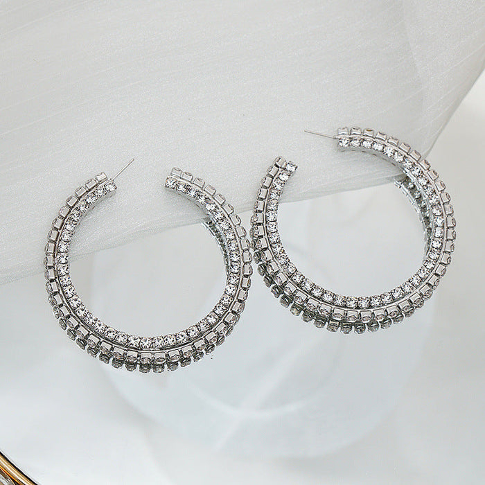Wholesale Exaggerated C-shaped Copper Crystal Earrings JDC-ES-JX020 Earrings 锦希 Wholesale Jewelry JoyasDeChina Joyas De China