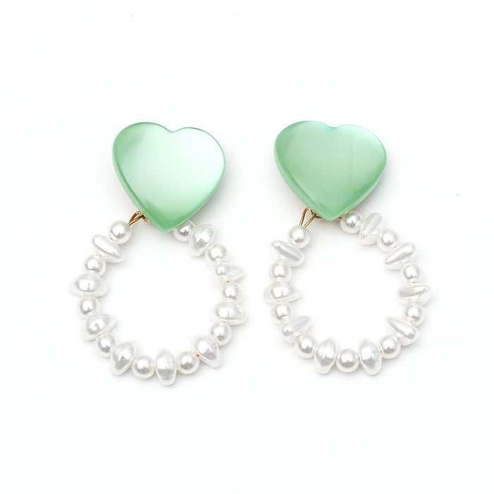 Wholesale exaggerated color matching love pearl earrings JDC-ES-KQ065 Earrings JoyasDeChina Green kcjin Wholesale Jewelry JoyasDeChina Joyas De China