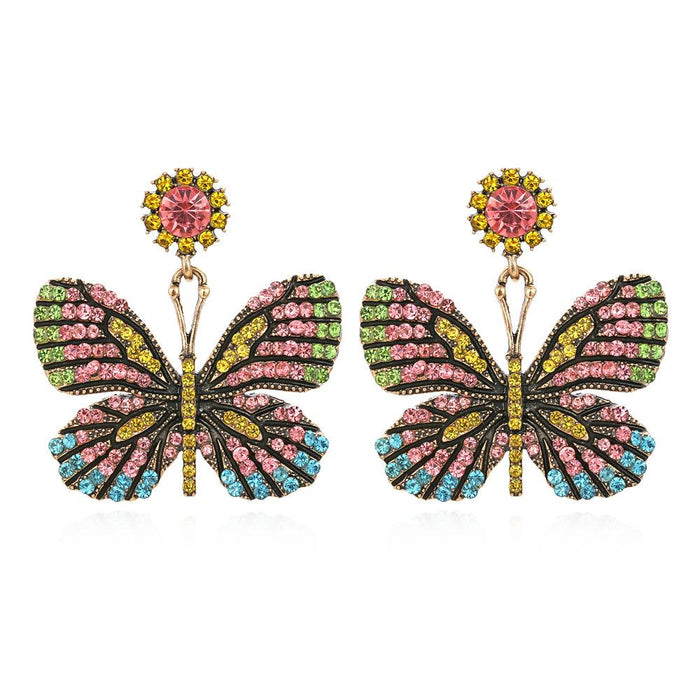 Wholesale exaggerated Creative Color Rhinestone Butterfly Earrings JDC-ES-MY070 Earrings JoyasDeChina Mixed color Wholesale Jewelry JoyasDeChina Joyas De China