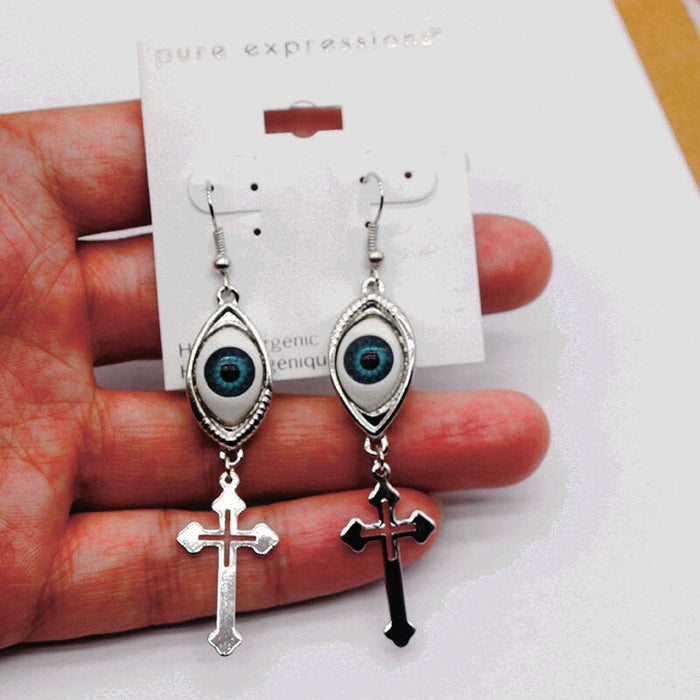 Wholesale eye cross black alloy earrings JDC-ES-YYFF010 Earrings 燕羽飞飞 Wholesale Jewelry JoyasDeChina Joyas De China