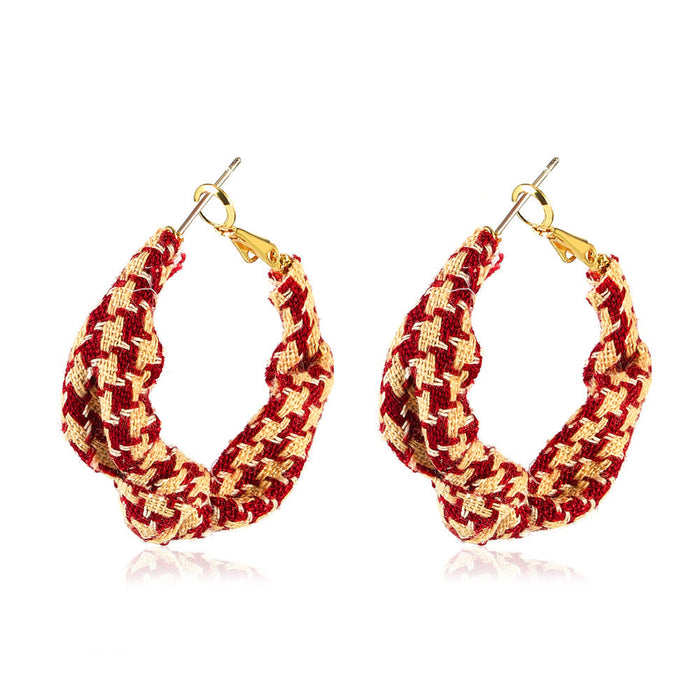 Wholesale fabric alloy earrings JDC-ES-A072 Earrings 妙雅 red Wholesale Jewelry JoyasDeChina Joyas De China