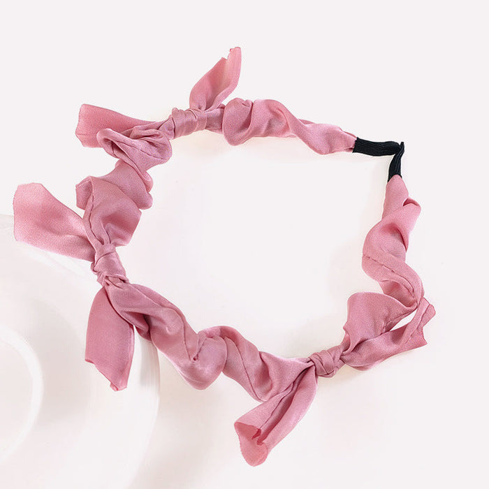Wholesale fabric bow fine edition headband JDC-HD-O214 Headband JoyasDeChina Pink Satin pleated bow hoop Wholesale Jewelry JoyasDeChina Joyas De China