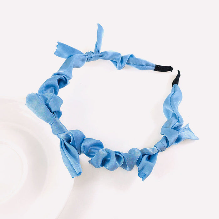Wholesale fabric bow fine edition headband JDC-HD-O214 Headband JoyasDeChina Sky blue satin pleated bow hair hoops Wholesale Jewelry JoyasDeChina Joyas De China