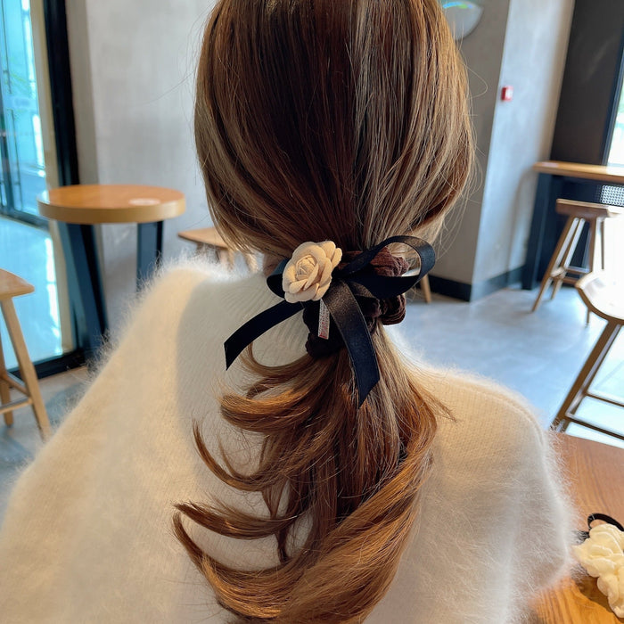Wholesale fabric camellia hair rope JDC-HS-GSMC029 Hair Scrunchies 曌彩 coffee Wholesale Jewelry JoyasDeChina Joyas De China