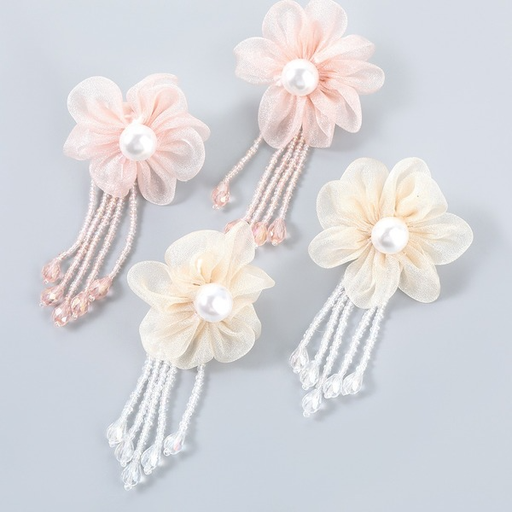 Wholesale fabric flower imitation pearl tassel earrings JDC-ES-JL616 Earrings JoyasDeChina Wholesale Jewelry JoyasDeChina Joyas De China