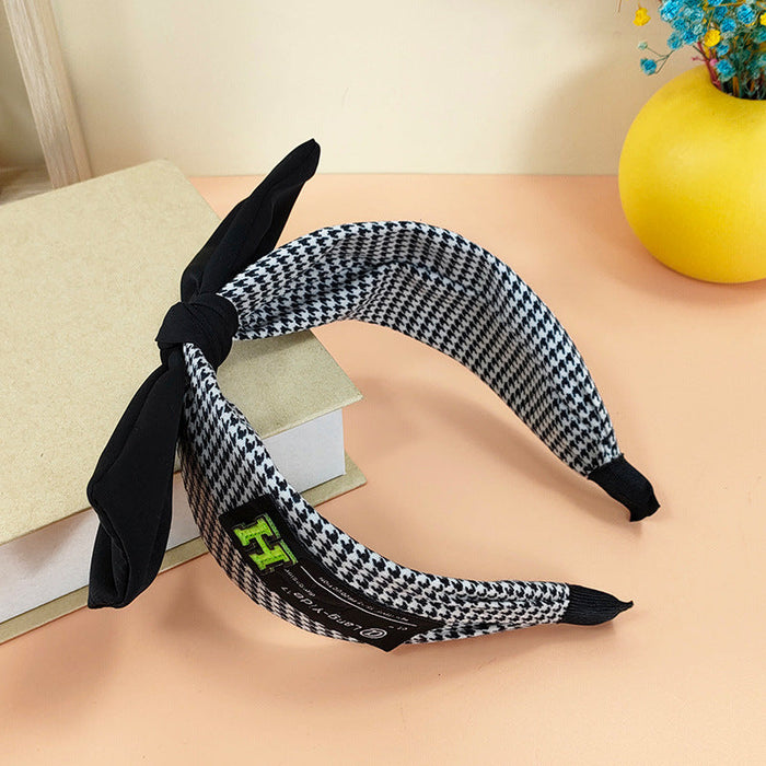 Wholesale fabric houndstooth bow headband JDC-HD-O306 Headband 潮炫 balck H mark Wholesale Jewelry JoyasDeChina Joyas De China