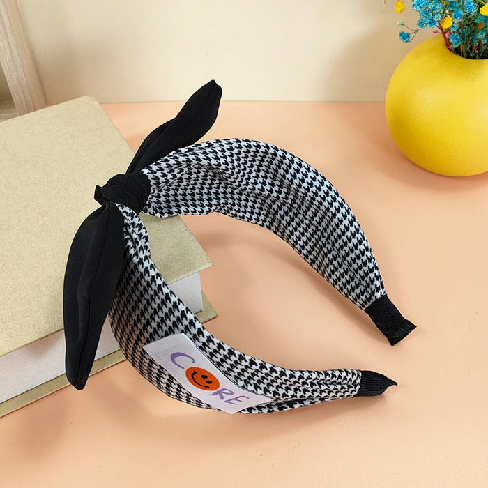Wholesale fabric houndstooth bow headband JDC-HD-O306 Headband 潮炫 balck Smiley Wholesale Jewelry JoyasDeChina Joyas De China
