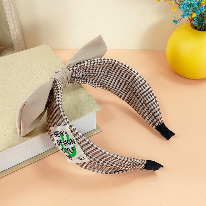 Wholesale fabric houndstooth bow headband JDC-HD-O306 Headband 潮炫 khaki letter Wholesale Jewelry JoyasDeChina Joyas De China