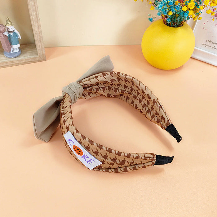 Wholesale fabric houndstooth bow headband JDC-HD-O318 Headband 潮炫 khaki smiley Wholesale Jewelry JoyasDeChina Joyas De China