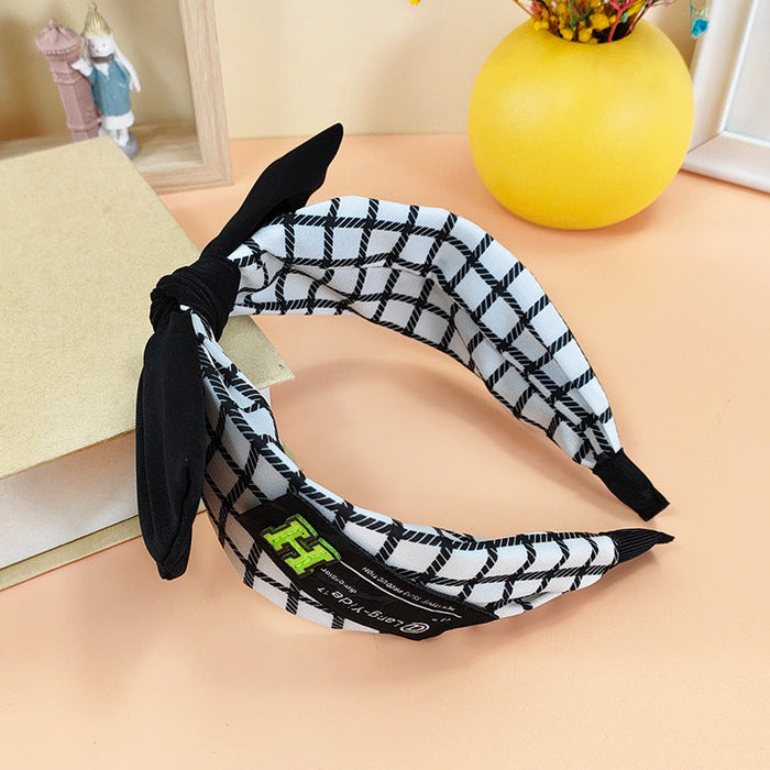 Wholesale fabric large grid labeling bow headband JDC-HD-O310 Headband 潮炫 balck white Wholesale Jewelry JoyasDeChina Joyas De China