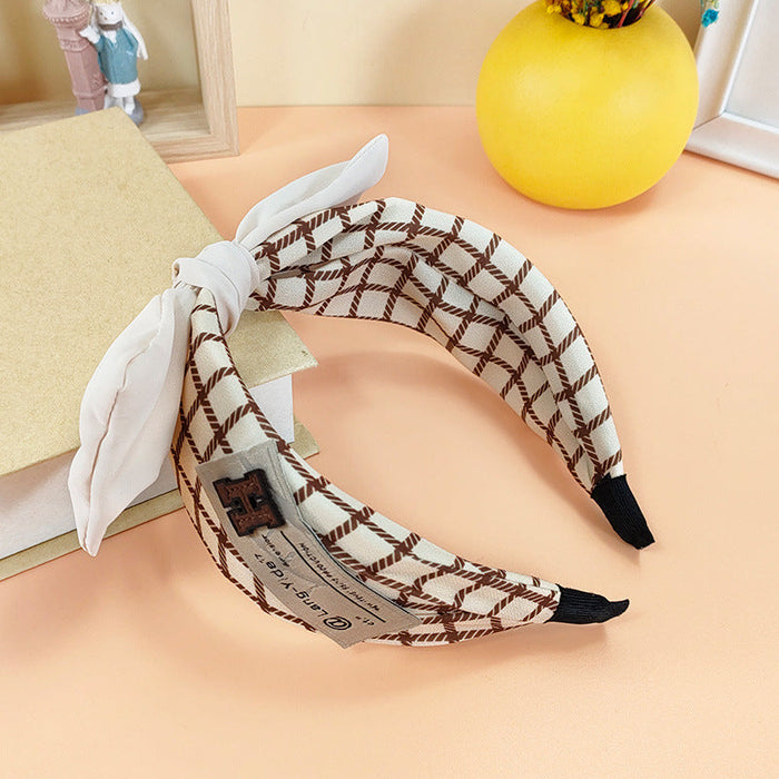 Wholesale fabric large grid labeling bow headband JDC-HD-O310 Headband 潮炫 beige Wholesale Jewelry JoyasDeChina Joyas De China