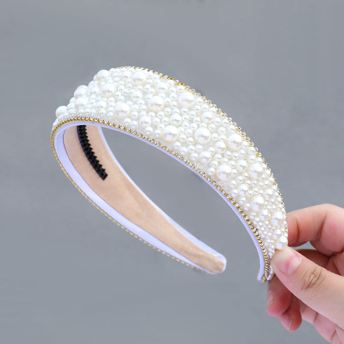 Wholesale fabric pearl wide brim white headband JDC-HD-JL005 Headband JoyasDeChina pearl Wholesale Jewelry JoyasDeChina Joyas De China