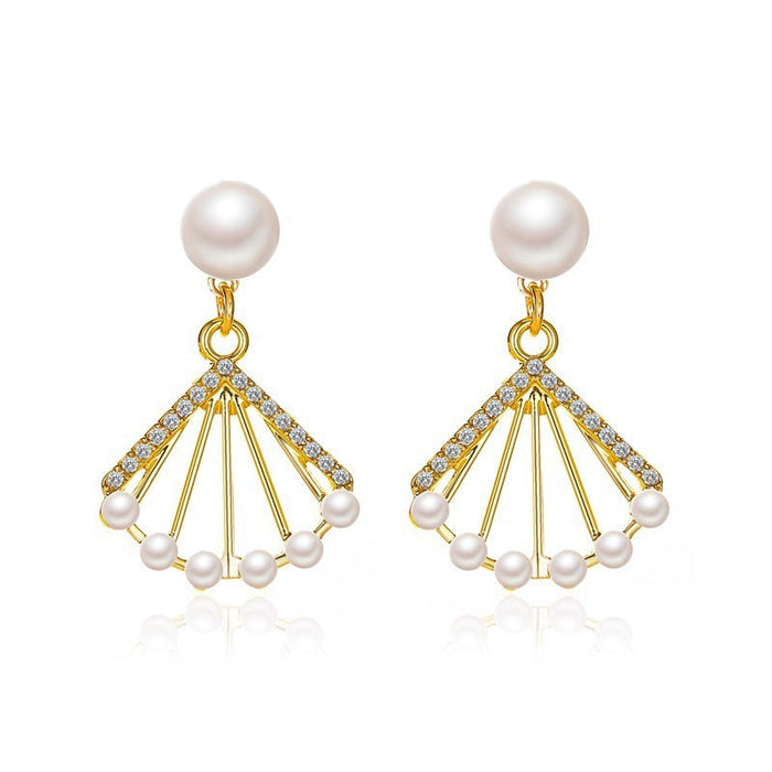 Wholesale fan-shaped pearl hollow earrings JDC-ES-D575 Earrings JoyasDeChina 01KCgold Wholesale Jewelry JoyasDeChina Joyas De China
