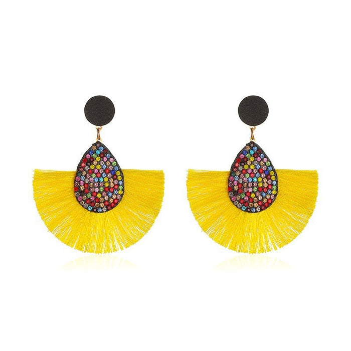 Wholesale fan-shaped tassel colored diamond earrings JDC-ES-D563 Earrings JoyasDeChina 01 yellow Wholesale Jewelry JoyasDeChina Joyas De China
