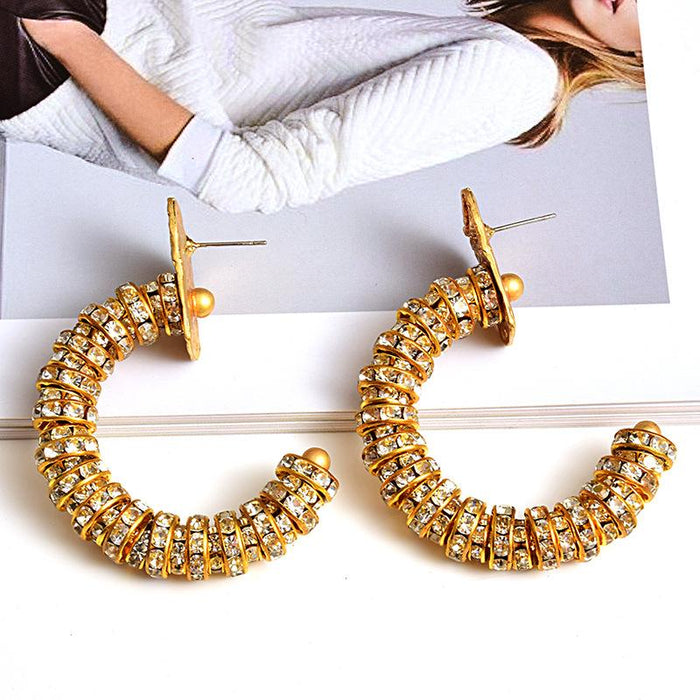 Wholesale fashion metal diamond flash temperament hoop earrings JDC-ES-GSSK009 Earrings JoyasDeChina golden Wholesale Jewelry JoyasDeChina Joyas De China
