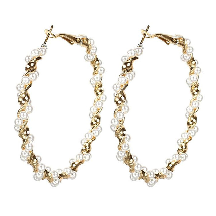 Wholesale fashion metal wound Pearl hoop earrings JDC-ES-GSMM011 Earrings JoyasDeChina golden Wholesale Jewelry JoyasDeChina Joyas De China