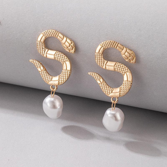 Wholesale fashion pearl pendant concave convex texture Snake Earrings JDC-ES-C410 Earrings JoyasDeChina 20333 Wholesale Jewelry JoyasDeChina Joyas De China