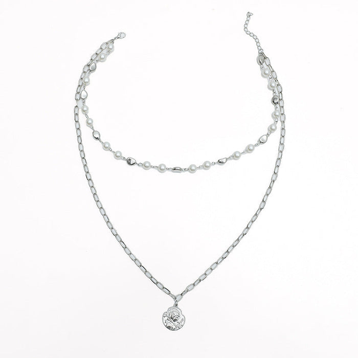 Wholesale fashion retro pearl pendant collarbone chain jewelry JDC-NE-KQ005 NECKLACE JoyasDeChina White K Wholesale Jewelry JoyasDeChina Joyas De China